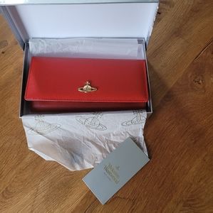 NIB NWT Vivienne Westwood Long Credit Card Wallet Red Saffiano Leather Italy